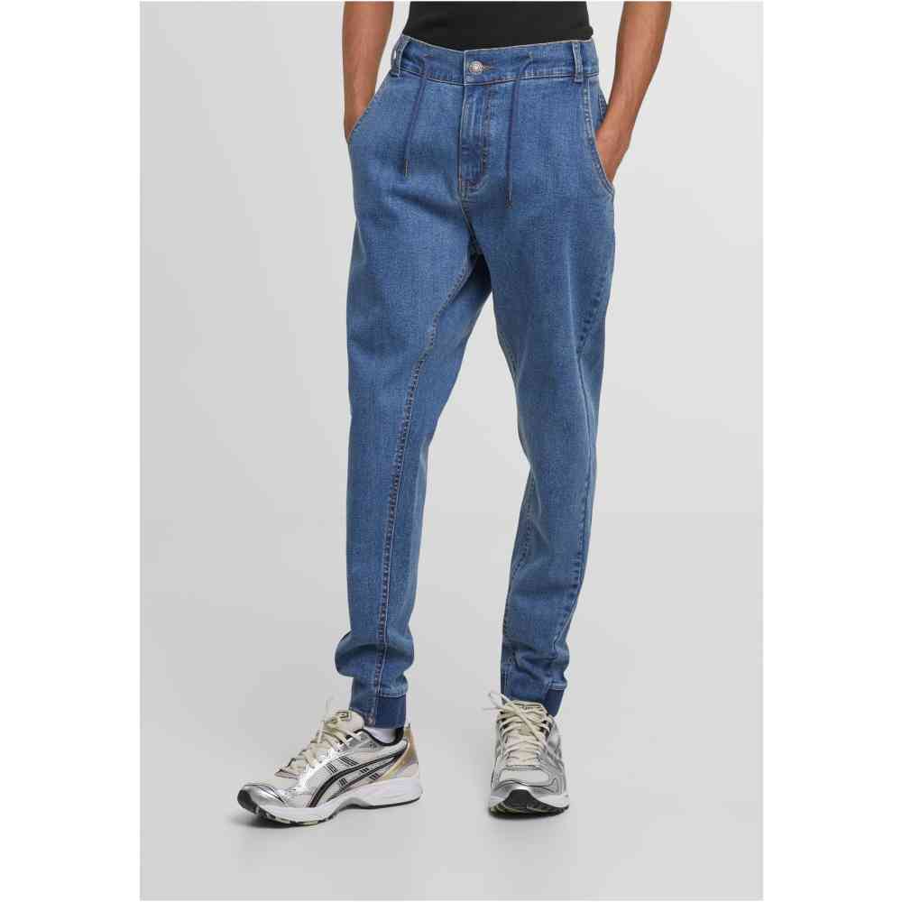 Urban Classics - Antifit Denim mid deep blue washed Broek rechte pijpen - Blauw